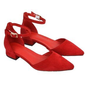 XY London Womens/Ladies Jenny Ankle Strap Low Heel Court Shoes / Red